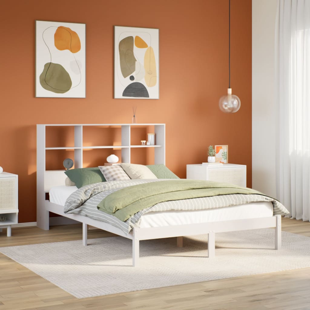 Krevet s regalom z knjige bez madraca bijeli 160x200cm borovina