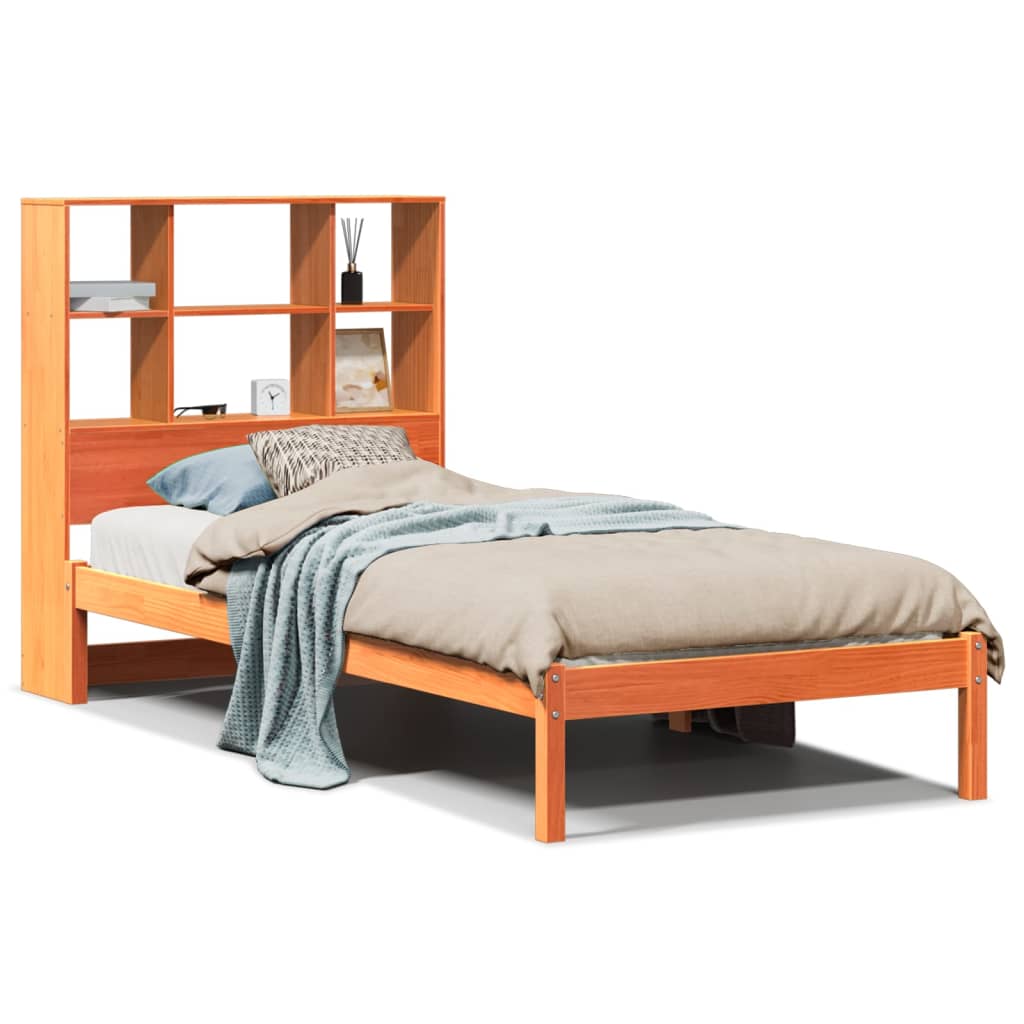 Krevet s regalom za knjige bez madraca 75 x 190 cm od borovine