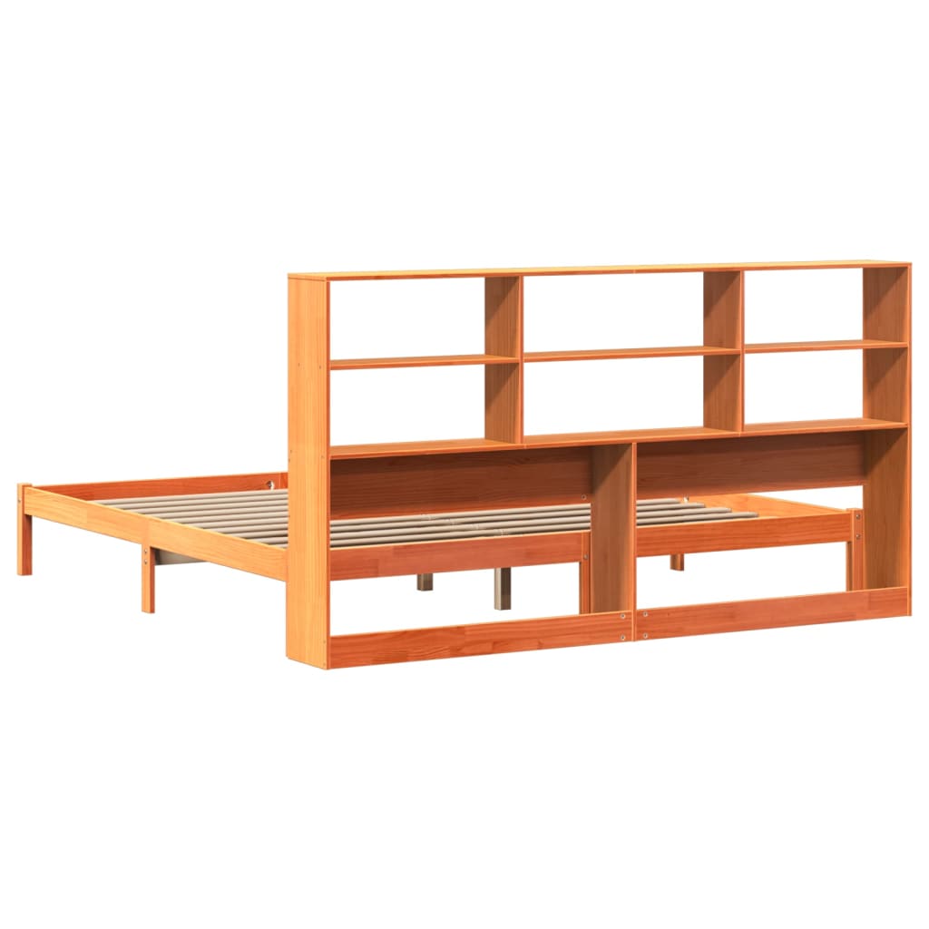 Krevet s regalom za knjige bez madraca 200x200 cm od borovine