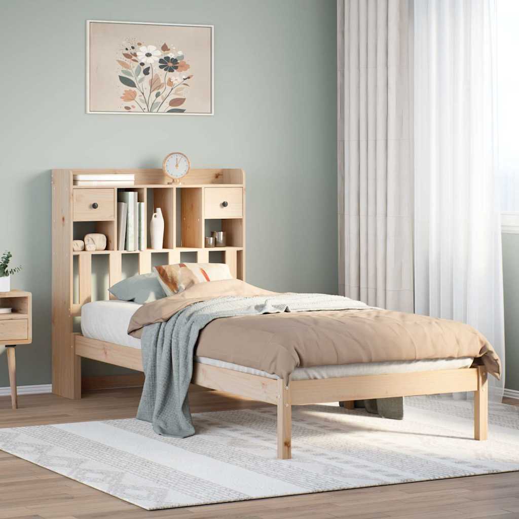 Krevet s regalom za knjige bez madraca 90x190 cm od borovine