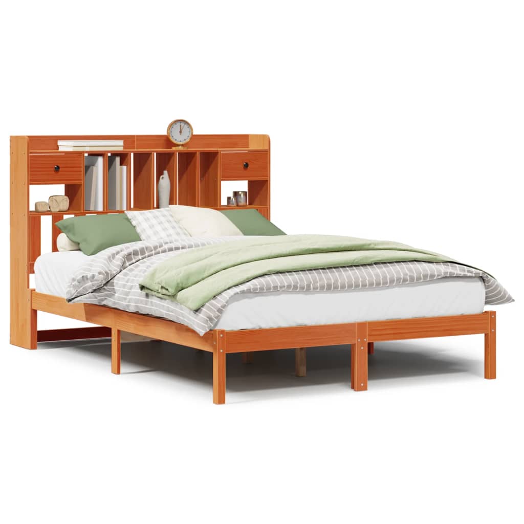 Krevet s regalom za knjige bez madraca 150x200 cm od borovine