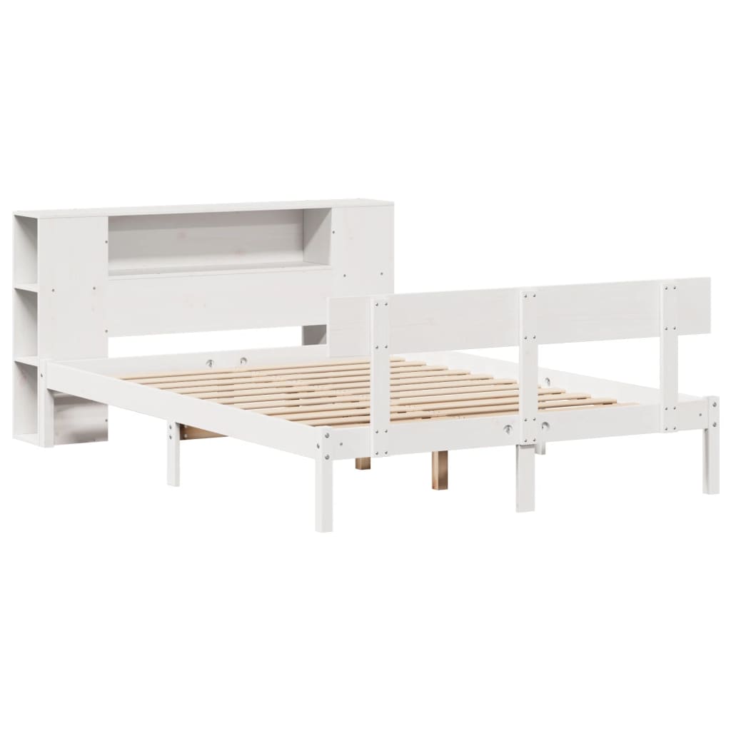 Krevet s regalom z knjige bez madraca bijeli 135x190cm borovina
