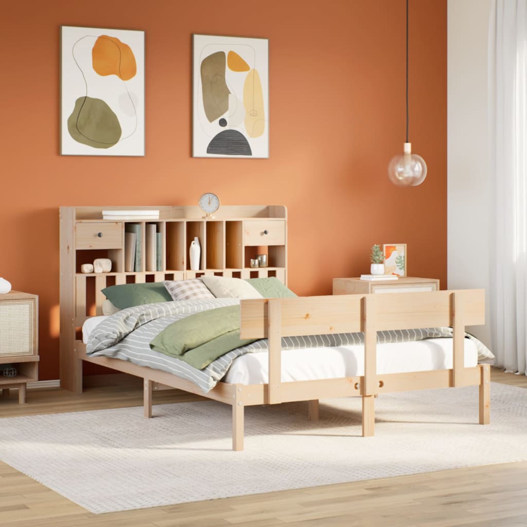 Krevet s regalom za knjige bez madraca 140x190 cm od borovine