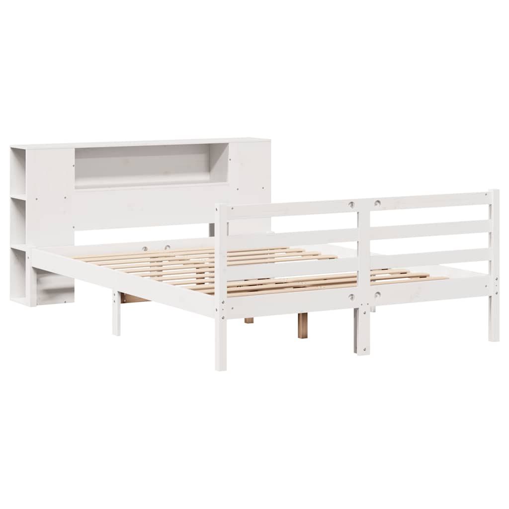 Krevet s regalom z knjige bez madraca bijeli 150x200cm borovina