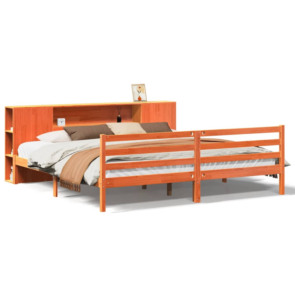 Krevet s regalom za knjige bez madraca 200x200 cm od borovine