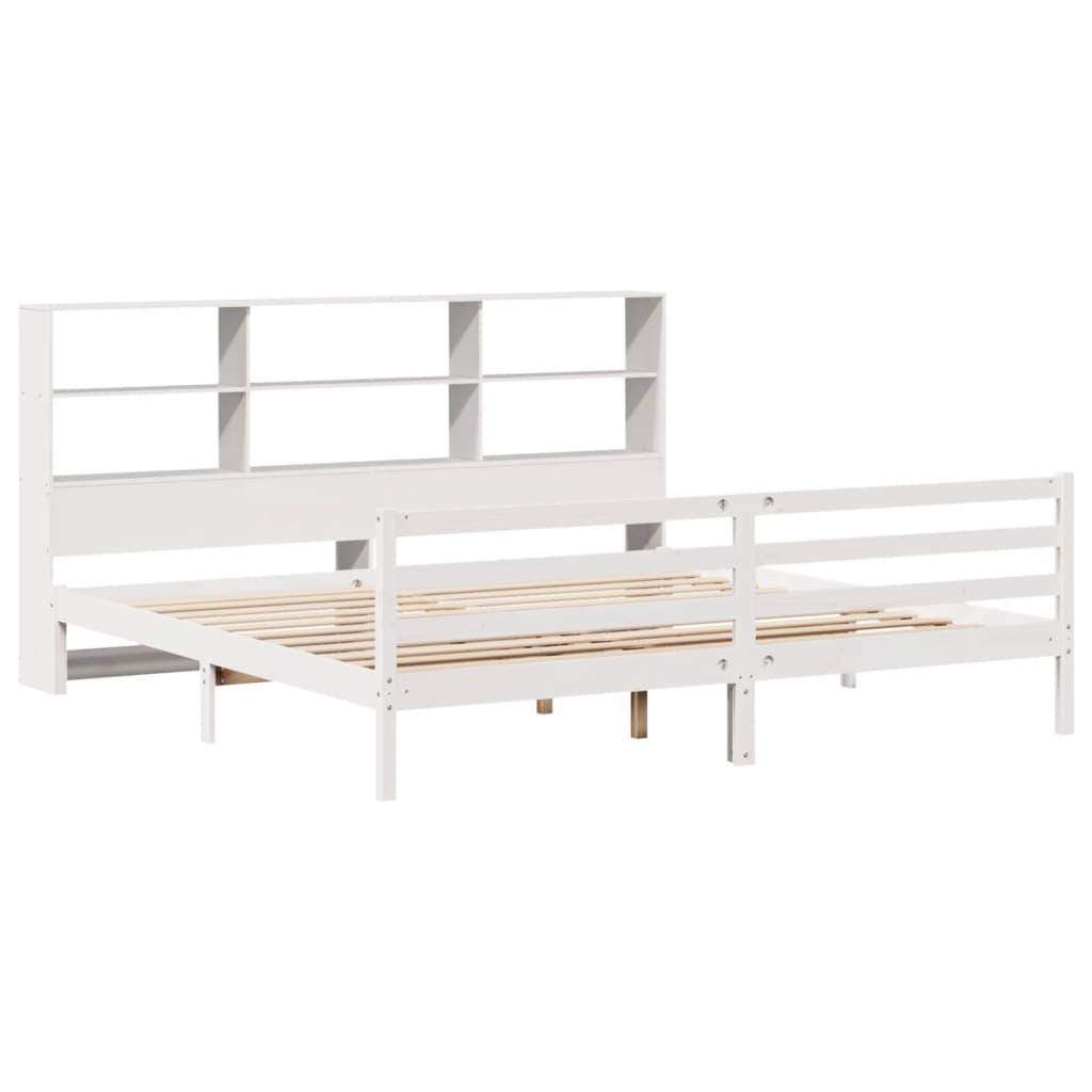 Krevet s regalom z knjige bez madraca bijeli 180x200cm borovina