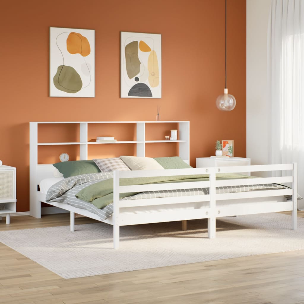 Krevet s regalom z knjige bez madraca bijeli 180x200cm borovina