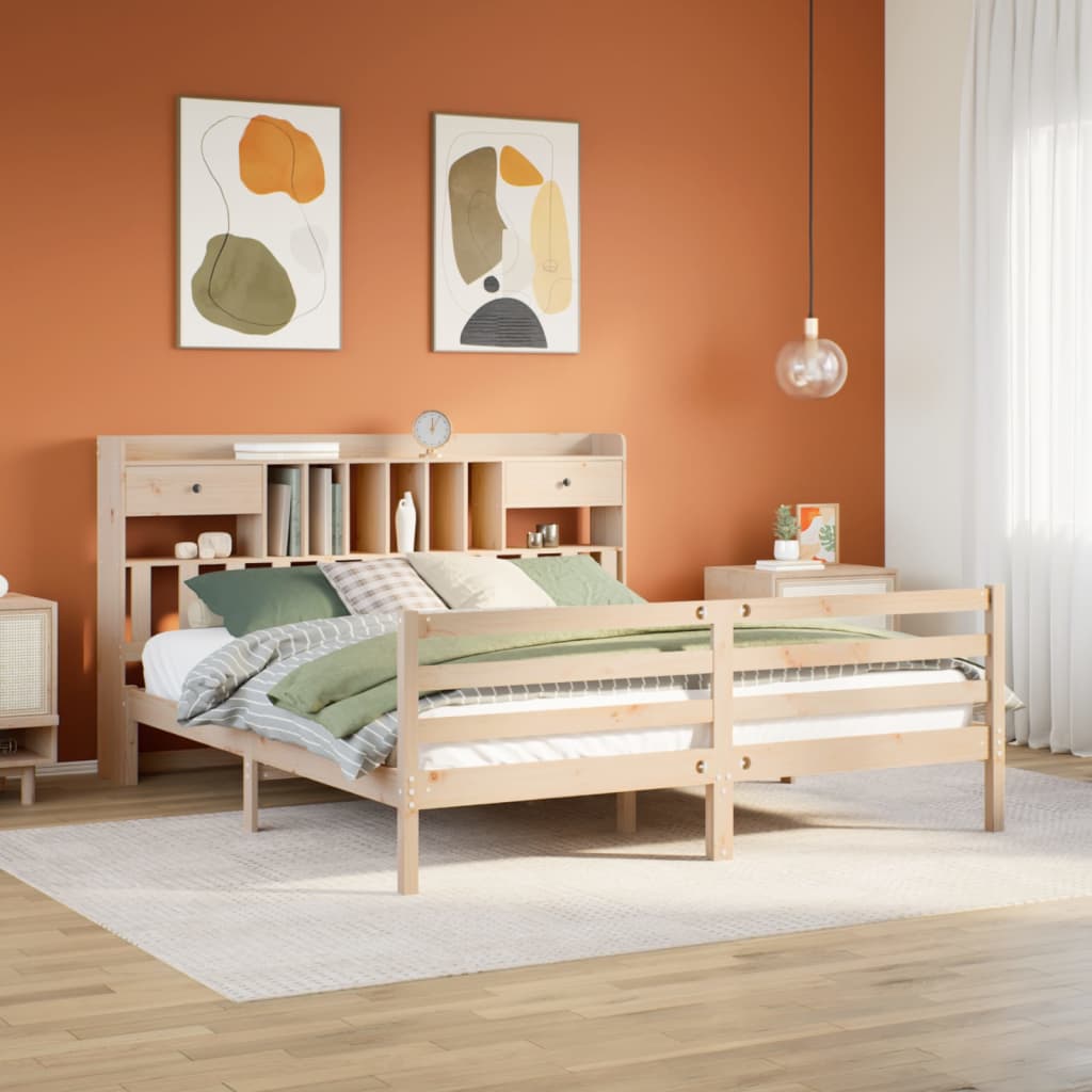 Krevet s regalom za knjige bez madraca 180x200 cm od borovine