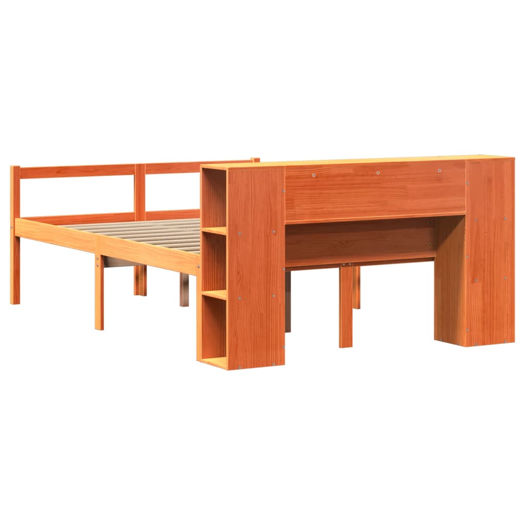 Krevet s regalom za knjige bez madraca 135x190 cm masivno drvo