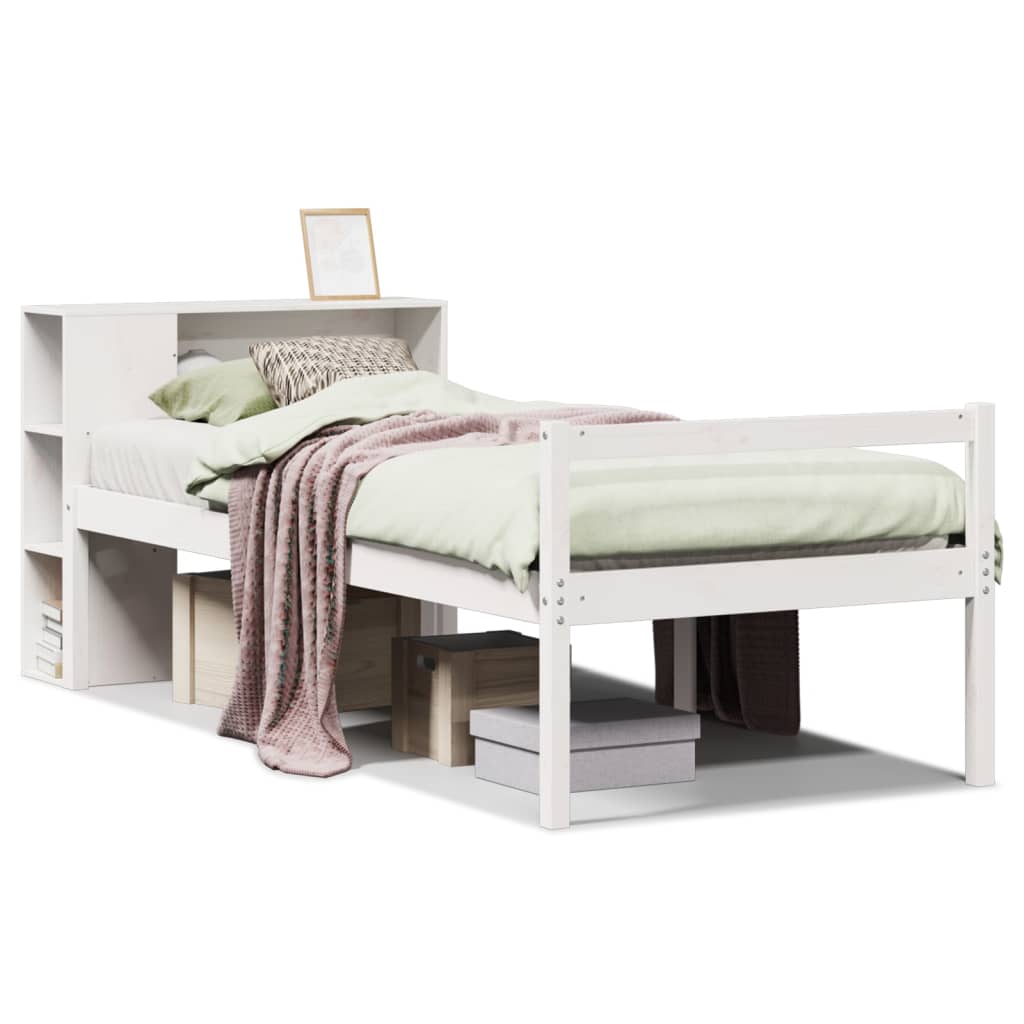 Krevet s regalom za knjige bez madraca bijeli 75x190cm borovina