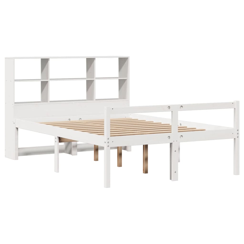 Krevet s regalom z knjige bez madraca bijeli 140x190cm borovina