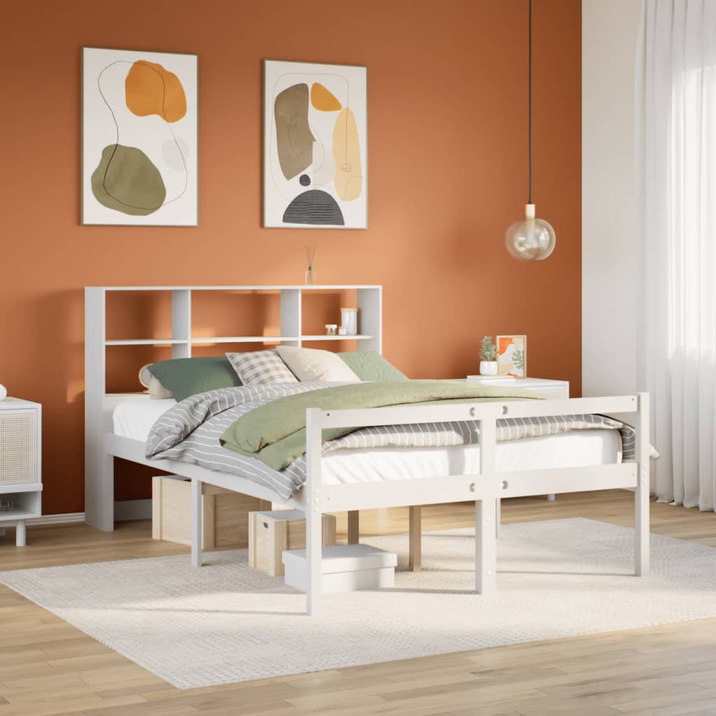 Krevet s regalom z knjige bez madraca bijeli 140x200cm borovina