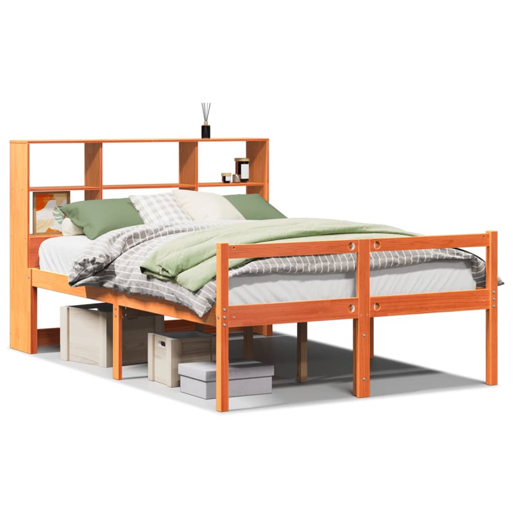 Krevet s regalom za knjige bez madraca 135x190 cm masivno drvo