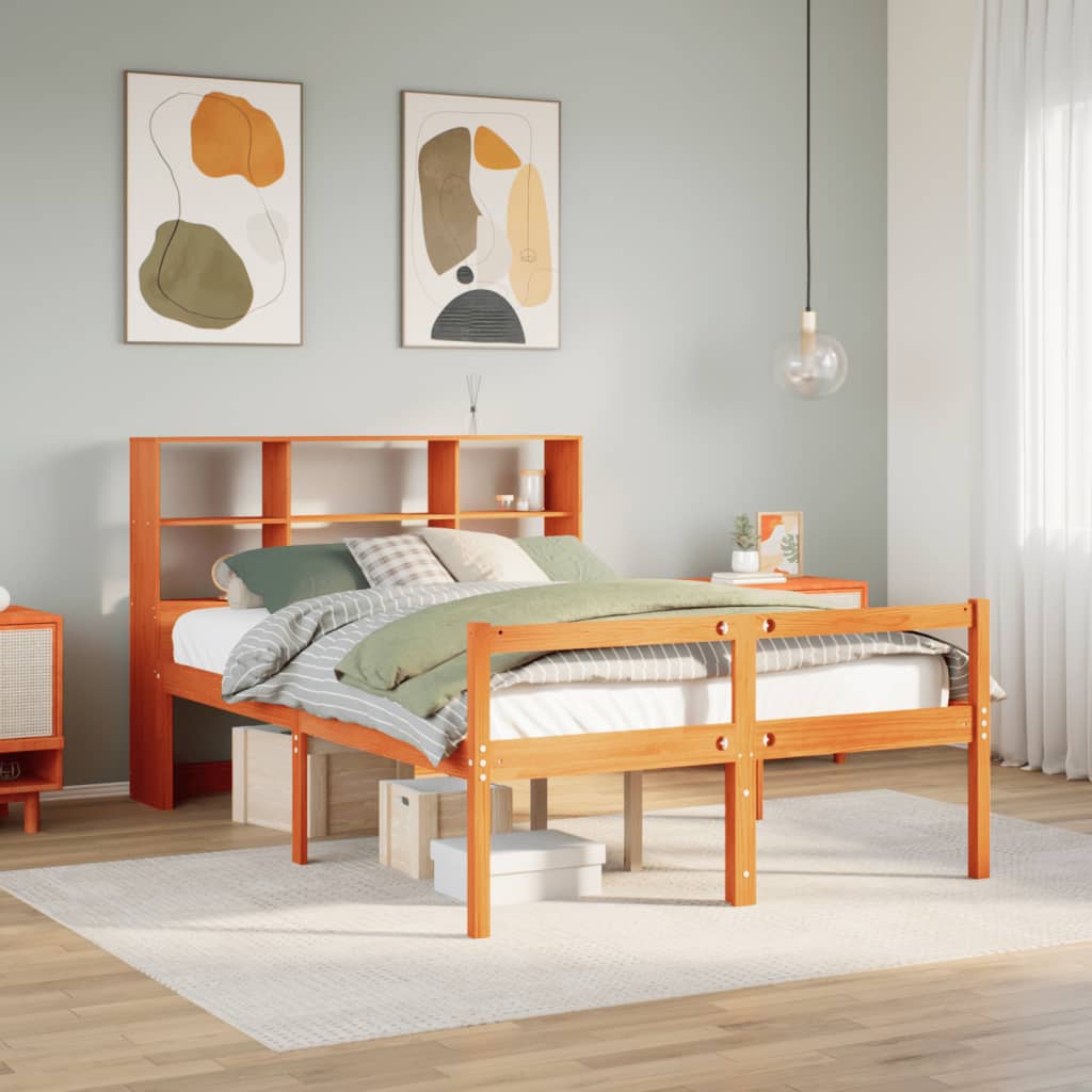 Krevet s regalom za knjige bez madraca 135x190 cm masivno drvo