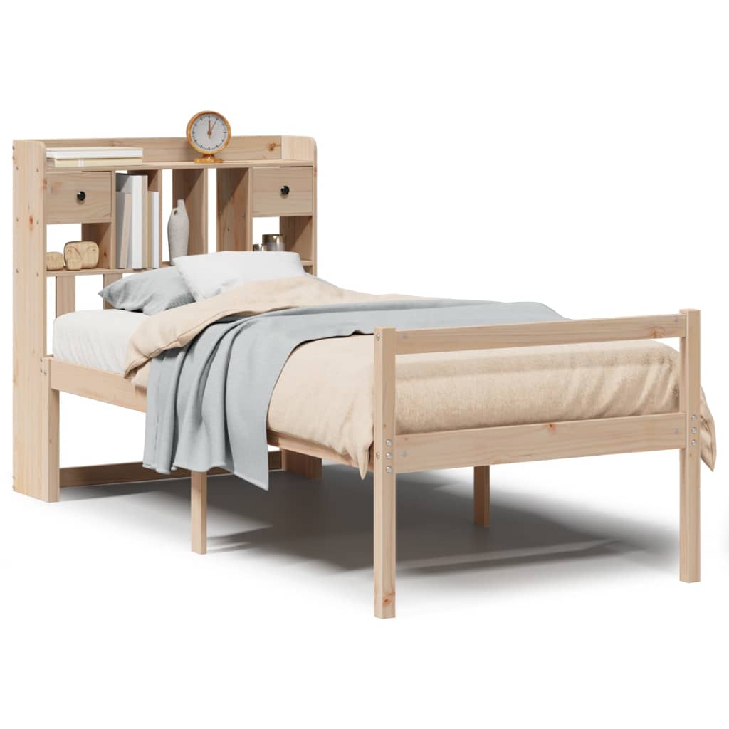 Krevet s regalom za knjige bez madraca 90x190 cm od borovine
