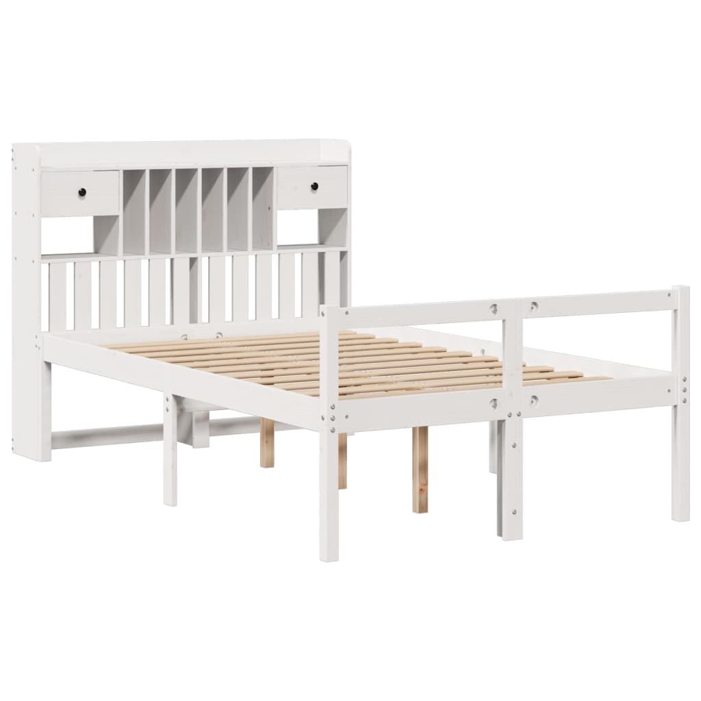 Krevet s regalom z knjige bez madraca bijeli 135x190cm borovina