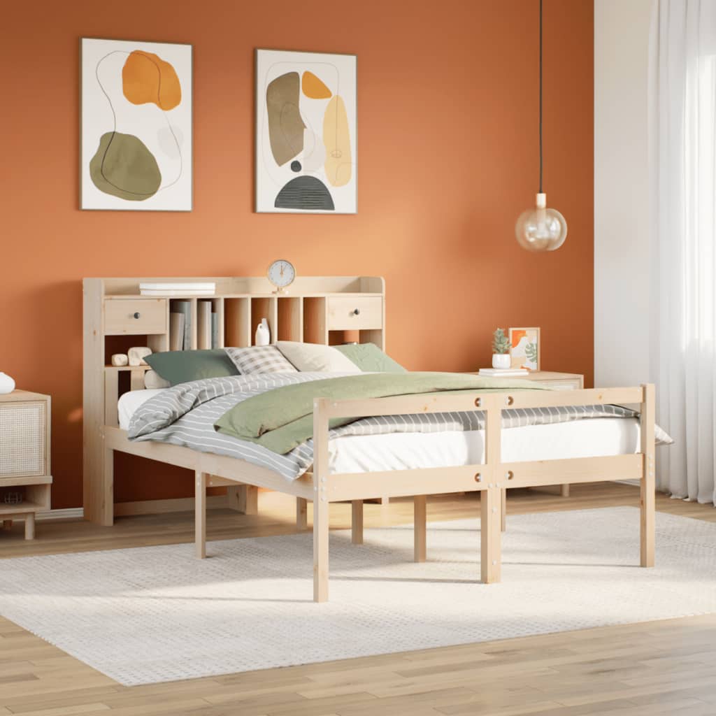 Krevet s regalom za knjige bez madraca 140x190 cm od borovine