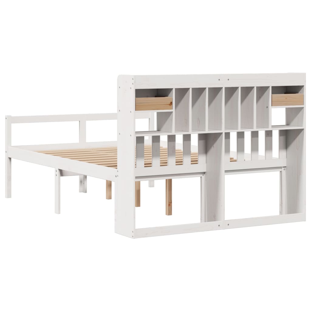 Krevet s regalom z knjige bez madraca bijeli 150x200cm borovina