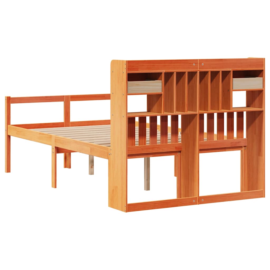 Krevet s regalom za knjige bez madraca 135 x 190 cm od borovine