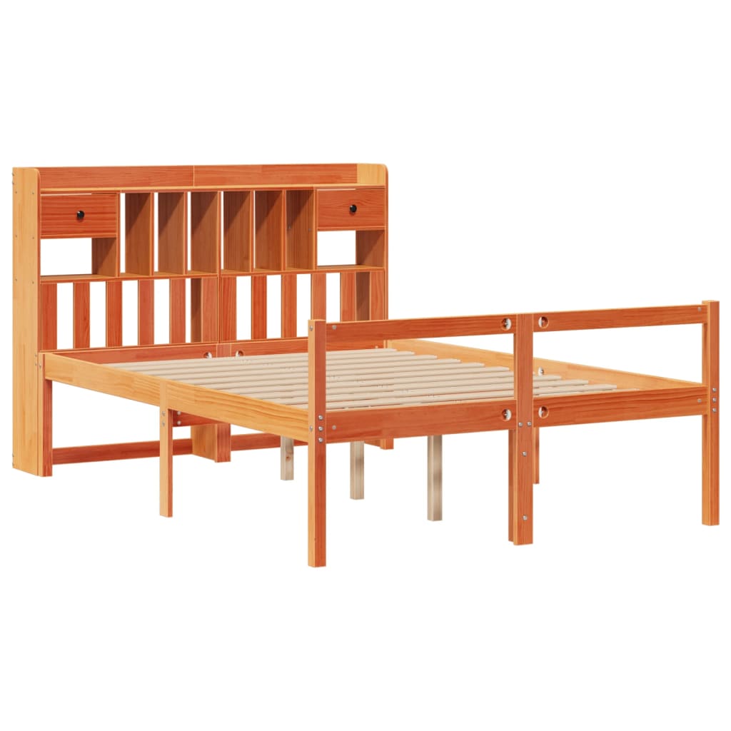 Krevet s regalom za knjige bez madraca 140 x 190 cm od borovine