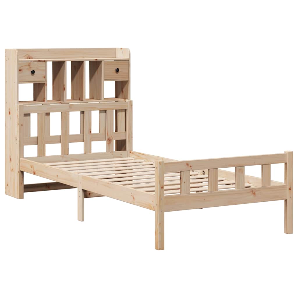 Krevet s regalom za knjige bez madraca 90x190 cm od borovine