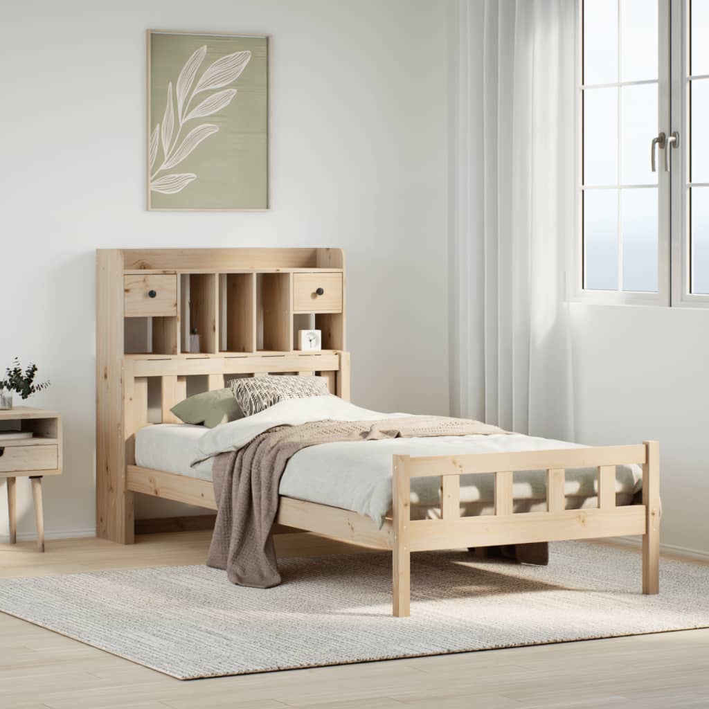 Krevet s regalom za knjige bez madraca 90x190 cm od borovine