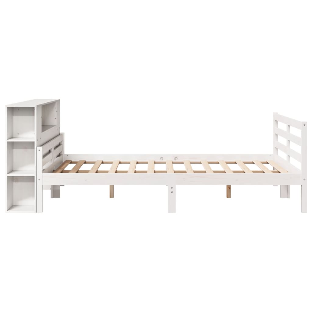 Krevet s regalom z knjige bez madraca bijeli 135x190cm borovina