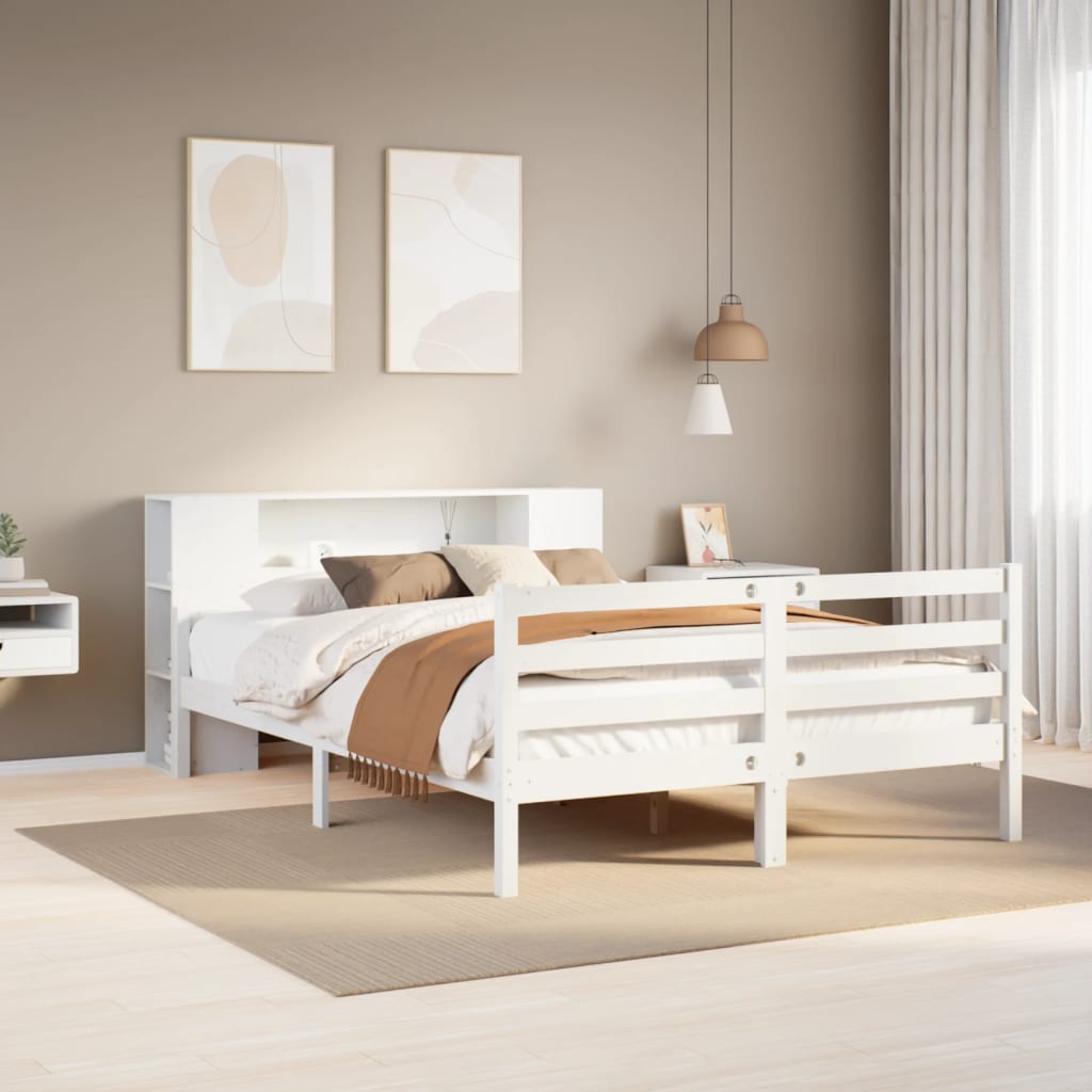Krevet s regalom z knjige bez madraca bijeli 135x190cm borovina
