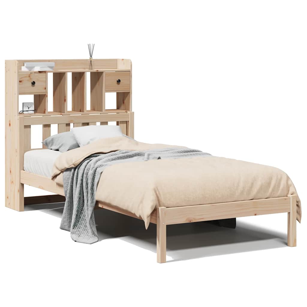 Krevet s regalom za knjige bez madraca 90x190 cm od borovine