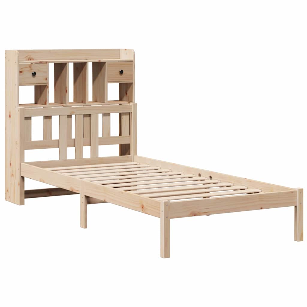 Krevet s regalom za knjige bez madraca 90x190 cm od borovine