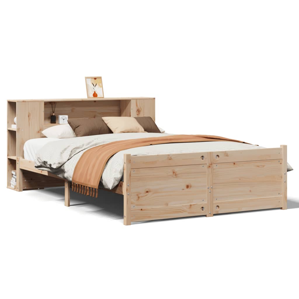 Krevet s regalom za knjige bez madraca 135x190 cm od borovine