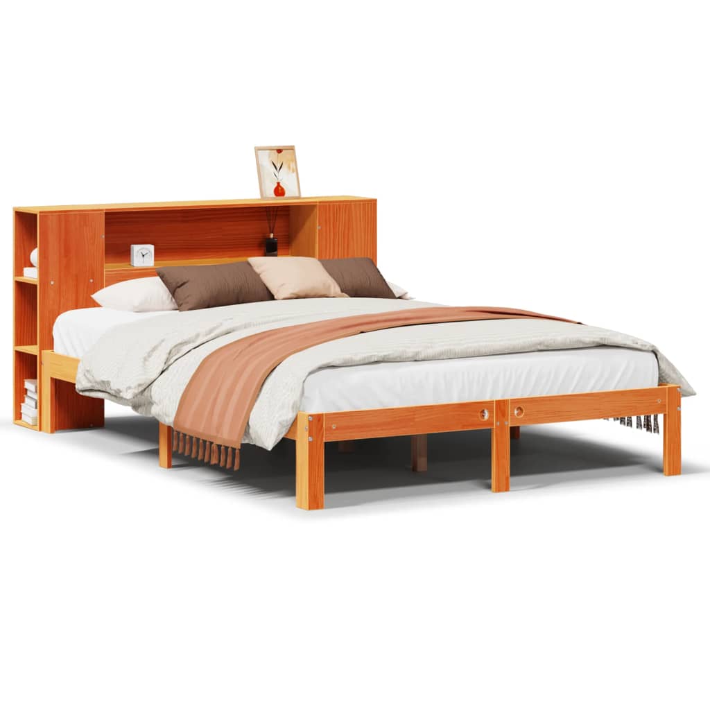 Krevet s regalom za knjige bez madraca 140 x 190 cm od borovine