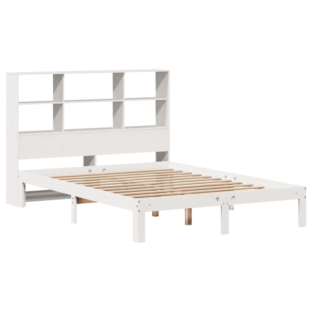 Krevet s regalom z knjige bez madraca bijeli 140x190cm borovina