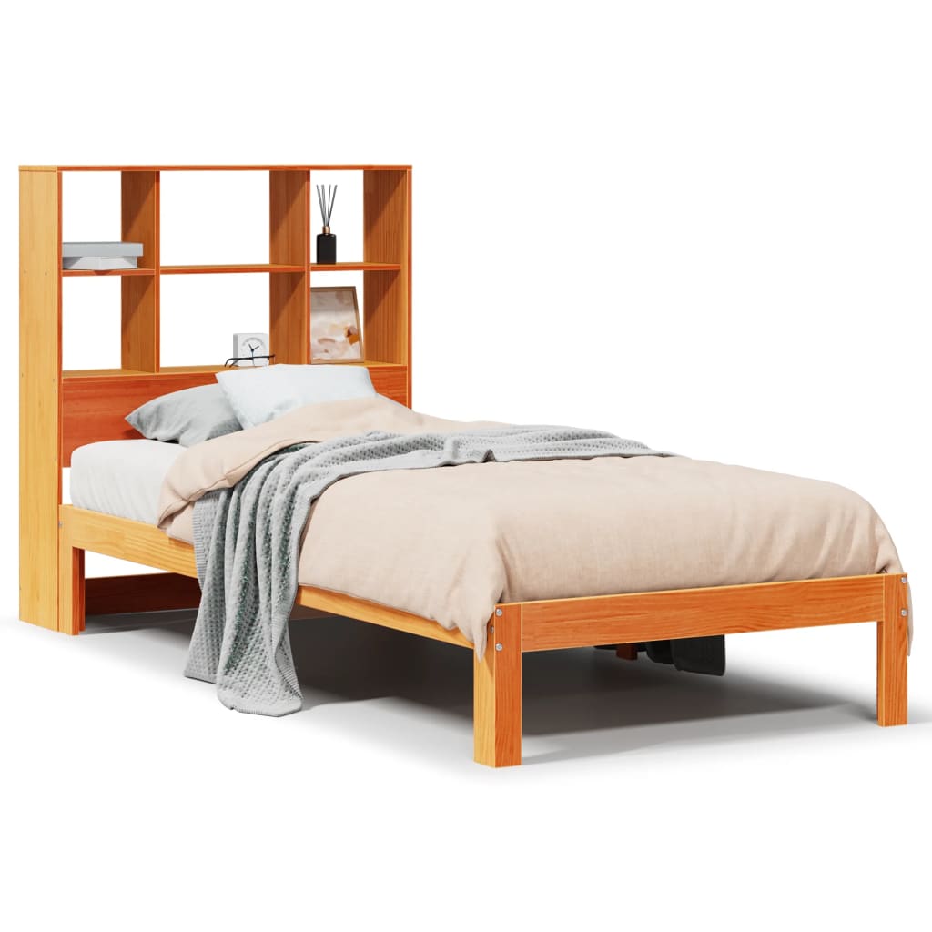 Krevet s regalom za knjige bez madraca 75 x 190 cm od borovine