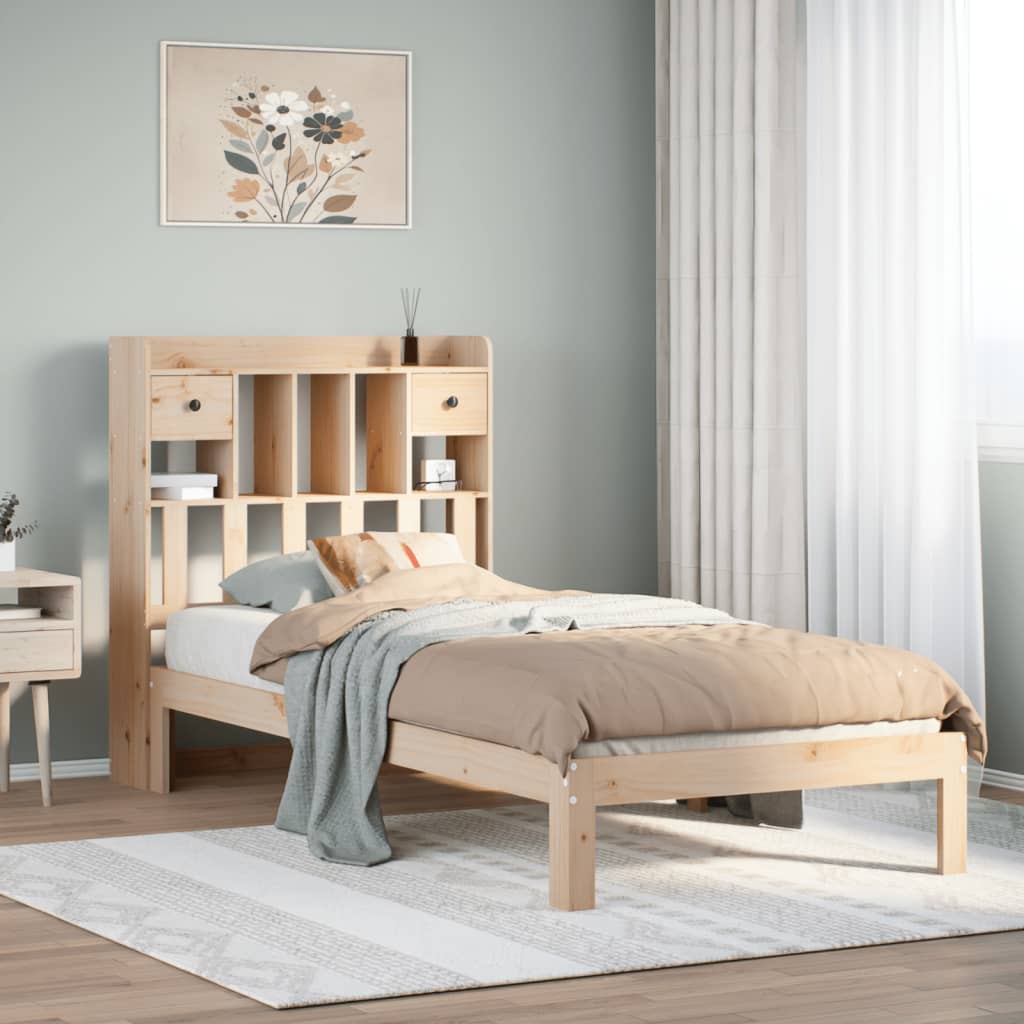 Krevet s regalom za knjige bez madraca 90x190 cm od borovine