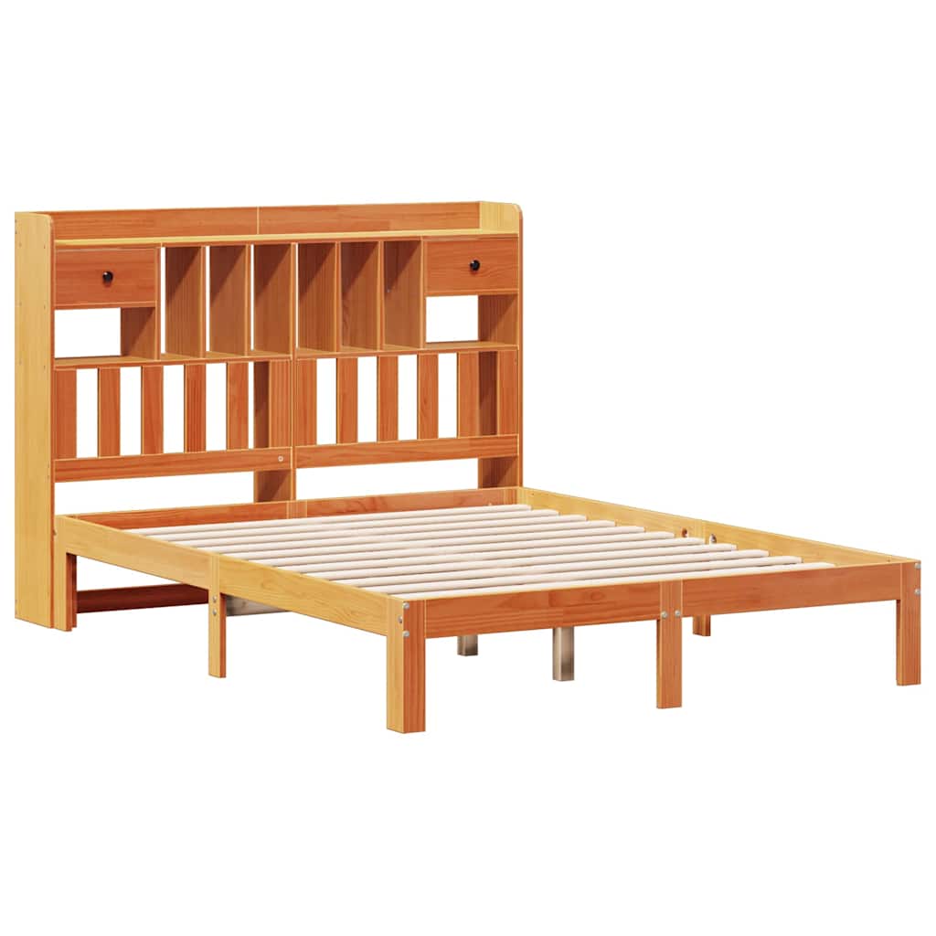 Krevet s regalom za knjige bez madraca 135 x 190 cm od borovine