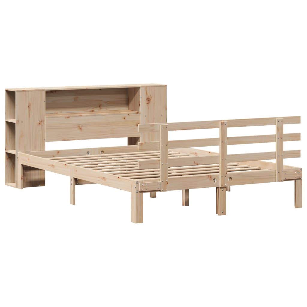 Krevet s regalom za knjige bez madraca 135x190 cm od borovine
