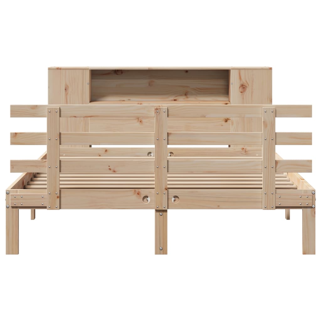 Krevet s regalom za knjige bez madraca 135x190 cm od borovine