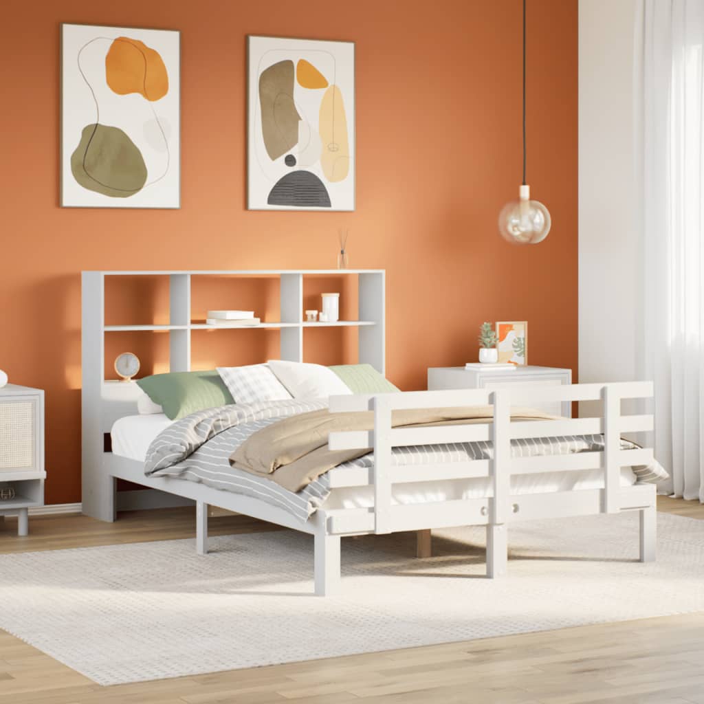 Krevet s regalom z knjige bez madraca bijeli 140x200cm borovina