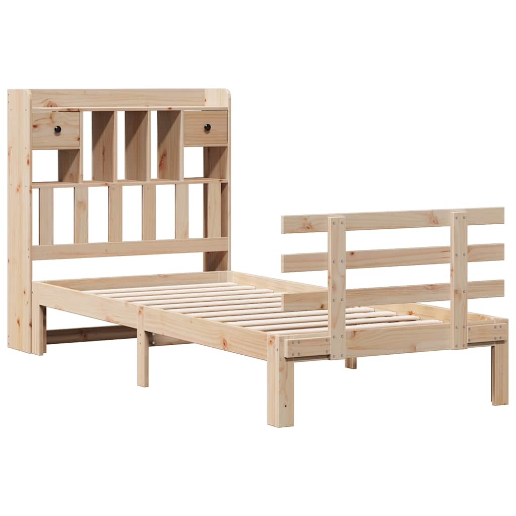 Krevet s regalom za knjige bez madraca 90x190 cm od borovine