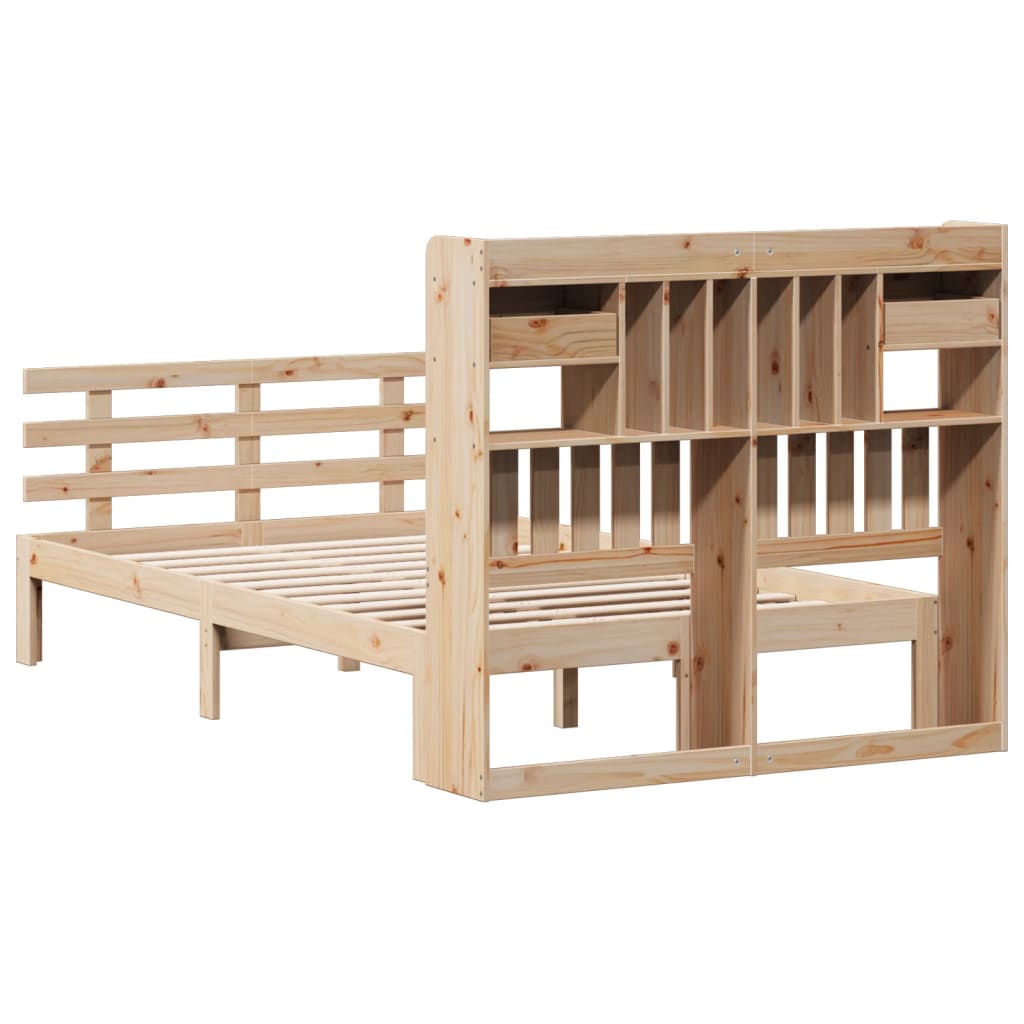 Krevet s regalom za knjige bez madraca 135x190 cm od borovine