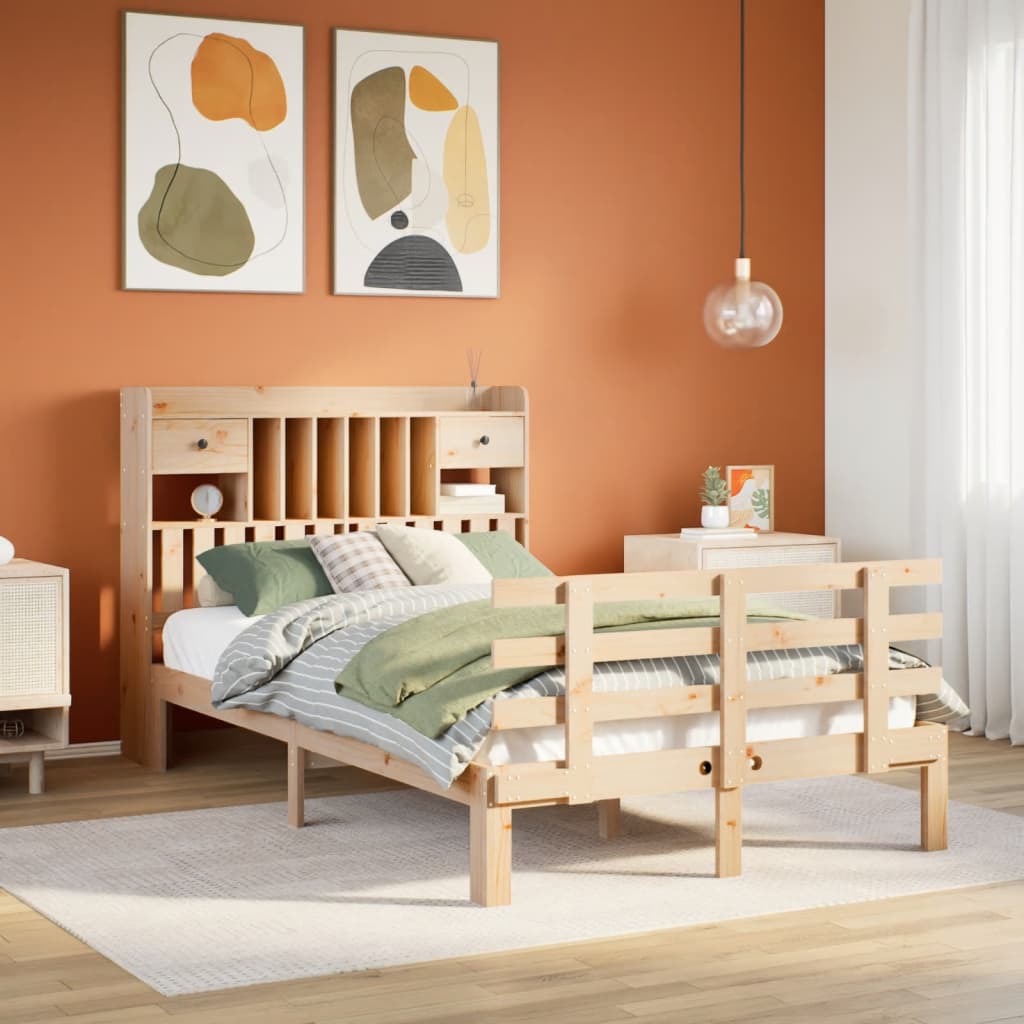 Krevet s regalom za knjige bez madraca 135x190 cm od borovine