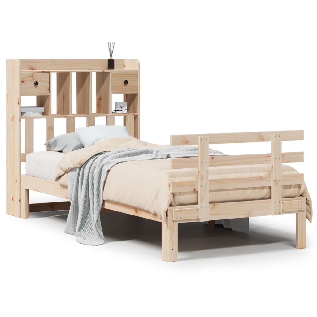 Krevet s regalom za knjige bez madraca 90x200 cm od borovine