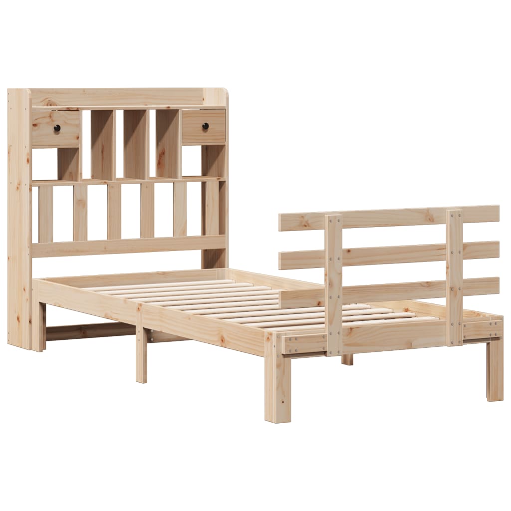 Krevet s regalom za knjige bez madraca 90x200 cm od borovine