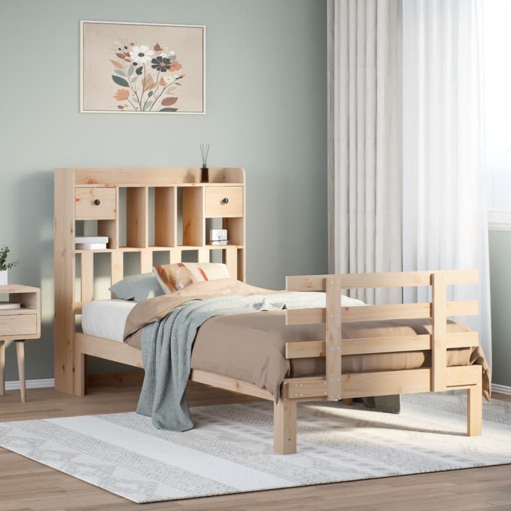 Krevet s regalom za knjige bez madraca 90x200 cm od borovine
