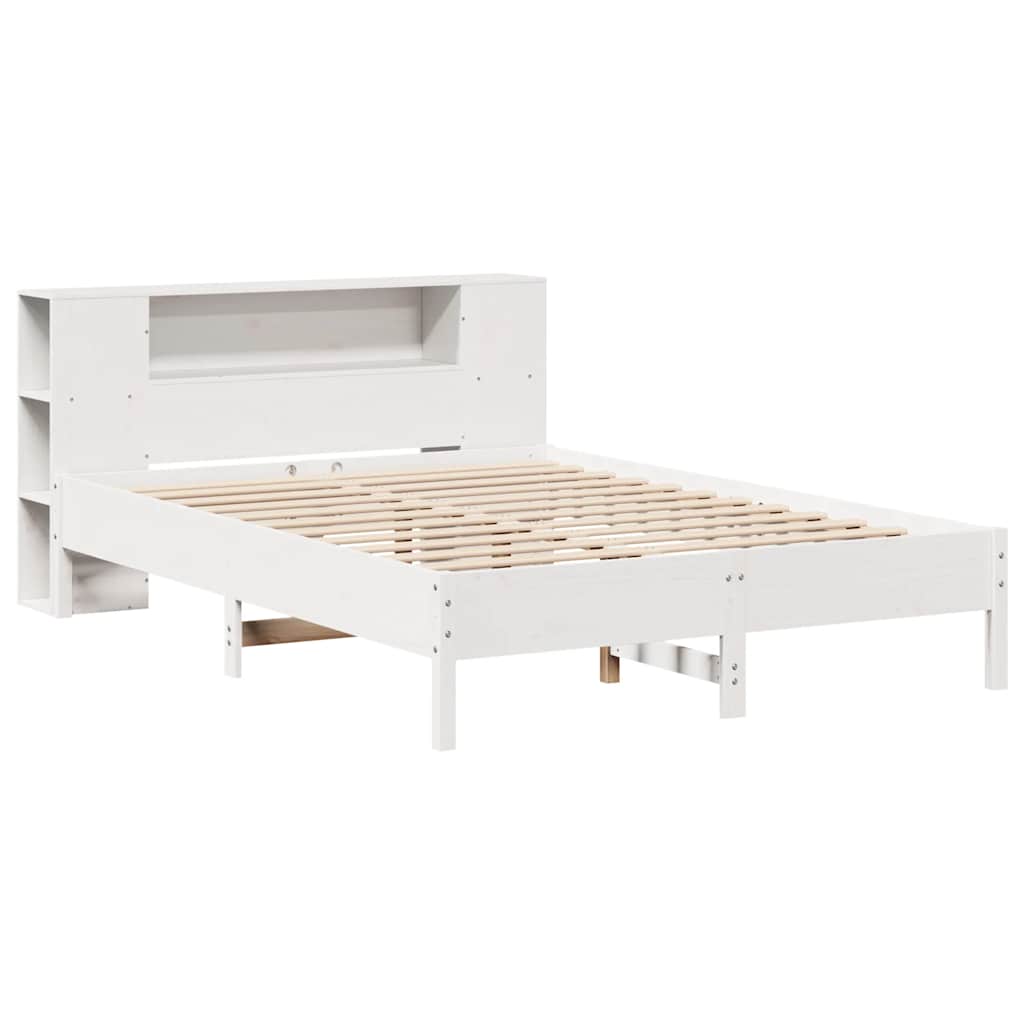 Krevet s regalom z knjige bez madraca bijeli 135x190cm borovina