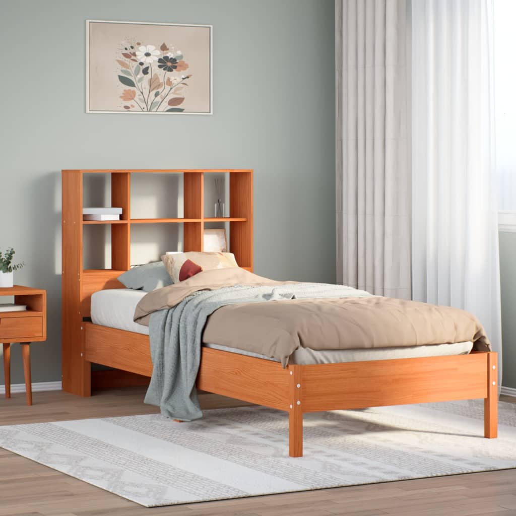Krevet s regalom za knjige bez madraca 75 x 190 cm od borovine