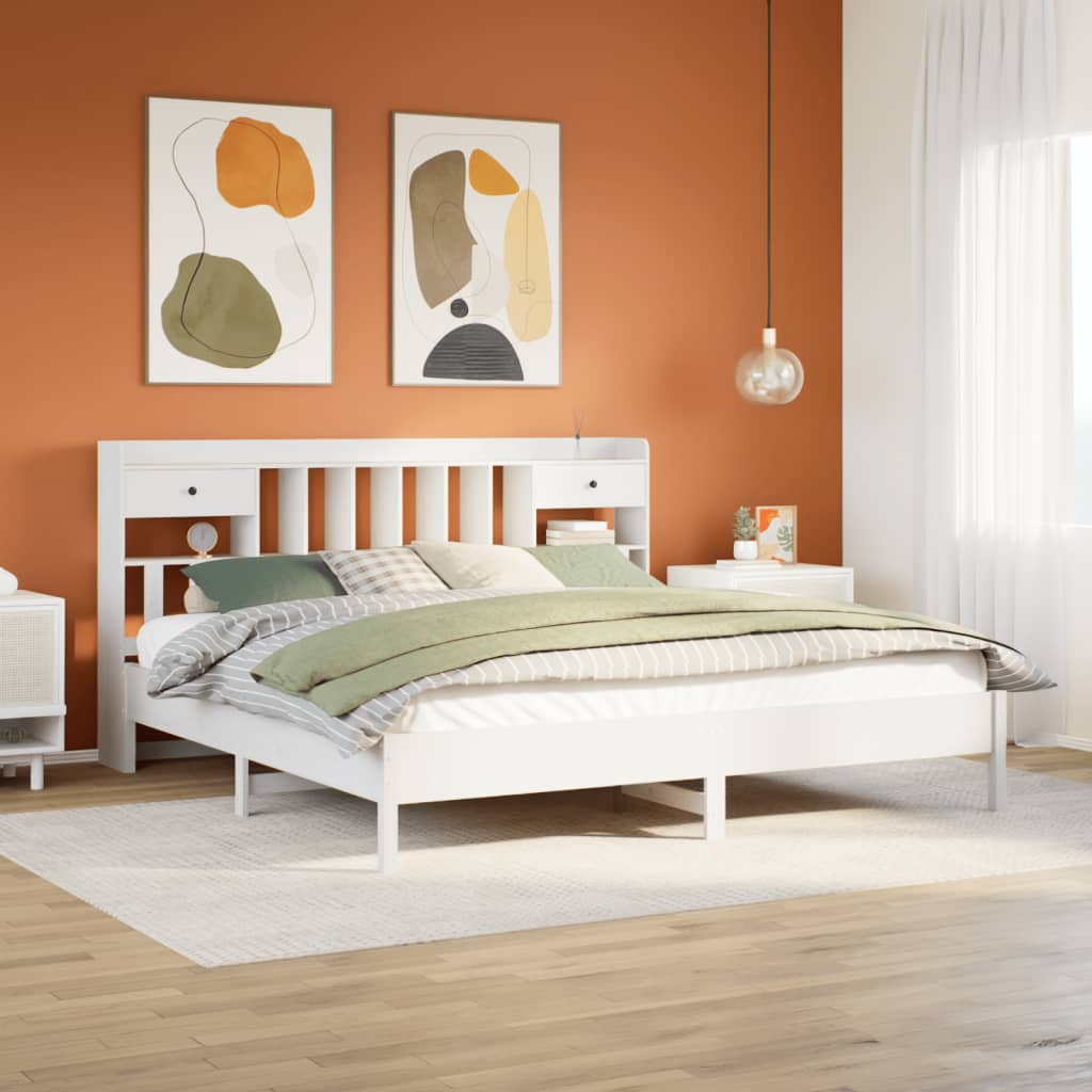 Krevet s regalom z knjige bez madraca bijeli 180x200cm borovina