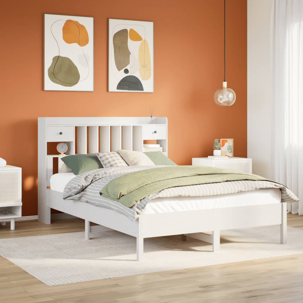 Krevet s regalom z knjige bez madraca bijeli 160x200cm borovina