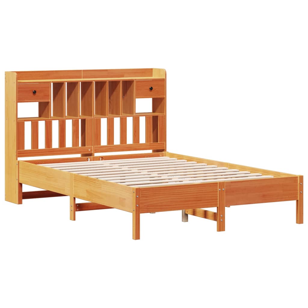 Krevet s regalom za knjige bez madraca 140 x 190 cm od borovine
